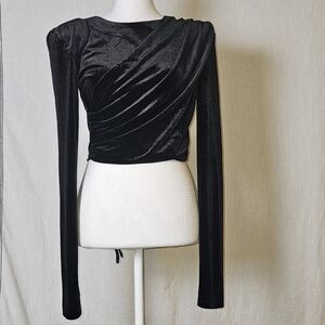 Vici Womens Velvet Faux Wrap Top SZ S Black Sexy Feminine